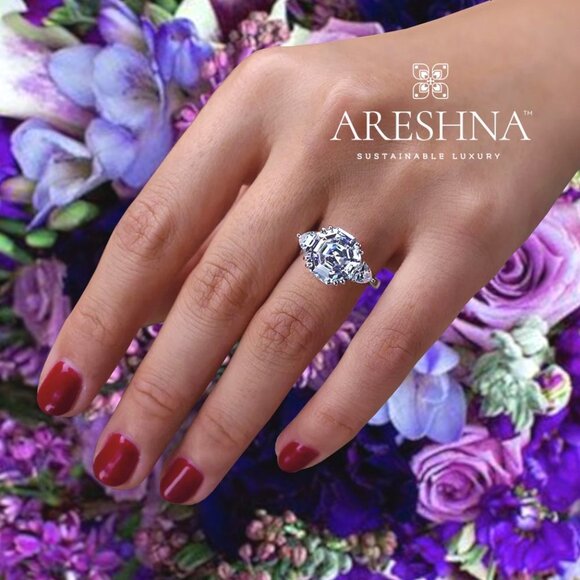 9.5ct Lab Diamond Asscher Cut Engagement Ring Wedding Ring Statement Ring Gift - Picture 2 of 7